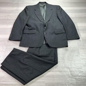 Botany 500 Suit Mens 42R Jacket 34x29 Pants Gray Stripe Wool 2 Piece USA Classic